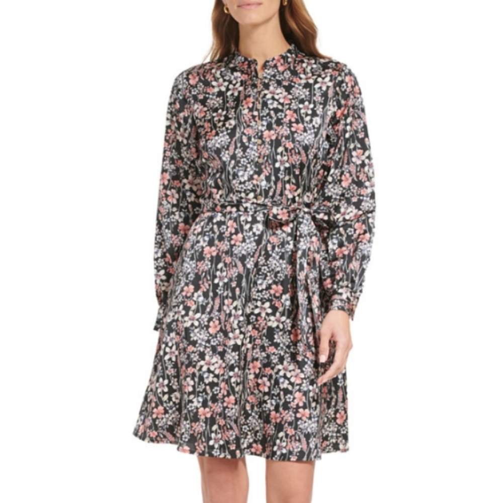 Tommy Hilfiger Black Floral Long-Sleeve Shirt Dress